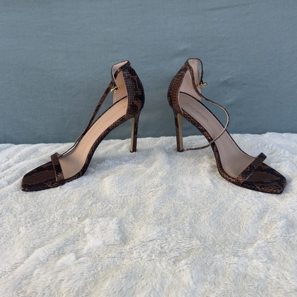 EUC Stuart Weitzman Brown Stiletto Heels with Snakeskin Detail Size 8 Leather - Picture 2 of 8